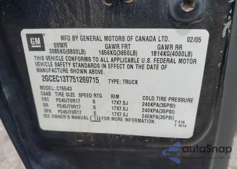 2005 Chevrolet Silverado 1500 Ls from USA, damaged, VIN 2GCEC13T751269715